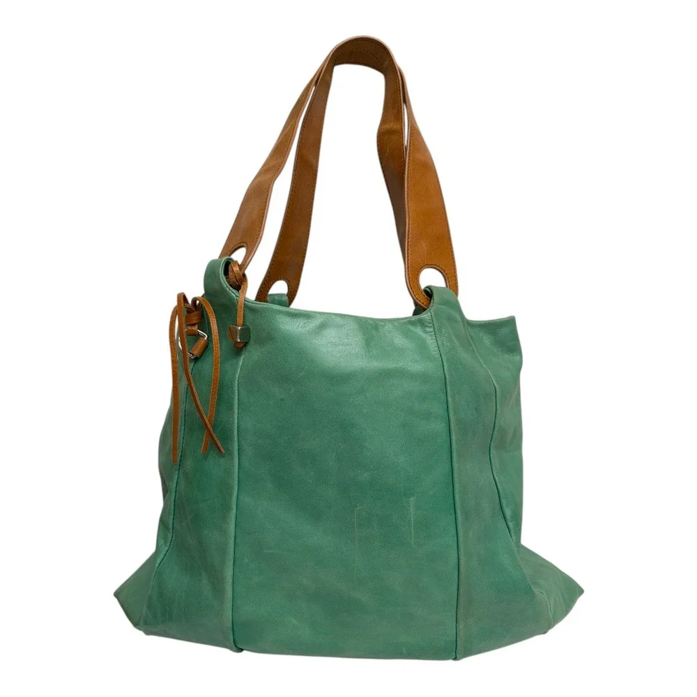 Hobo Original Turquoise Green Leather Tote Shoulder Bag Double Strap EUC